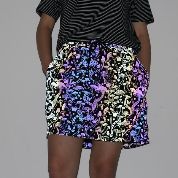 

skirts 2021 women colorful mushroom reflective skirt drawstring waist woman korean style rainbow color tatting, Black