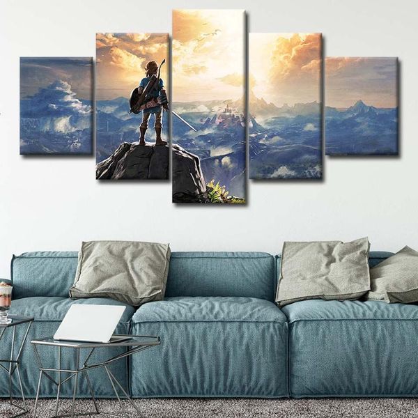 

paintings no framed canvas 5pcs anime zelda breath of the wild game wall art posters pictures home decor living room decoration