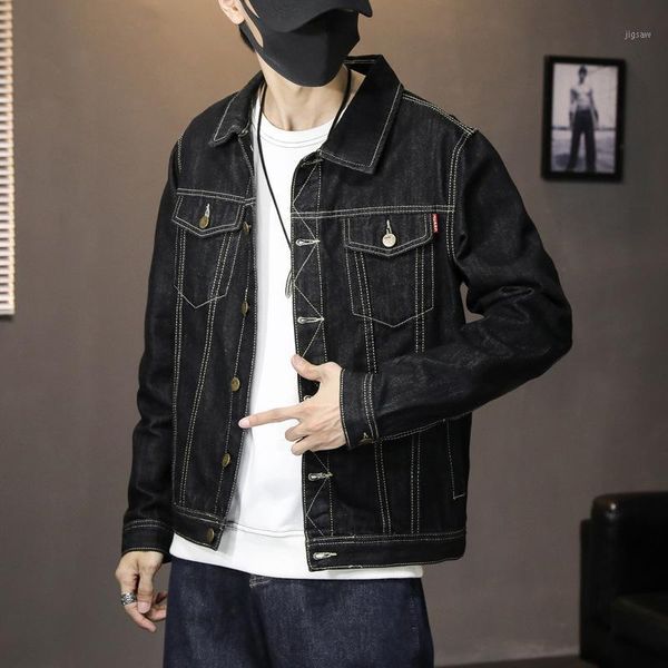 

men's jackets 2021 denim jacket korean fashion autumn and winter loose casual button lightweight, Black;brown