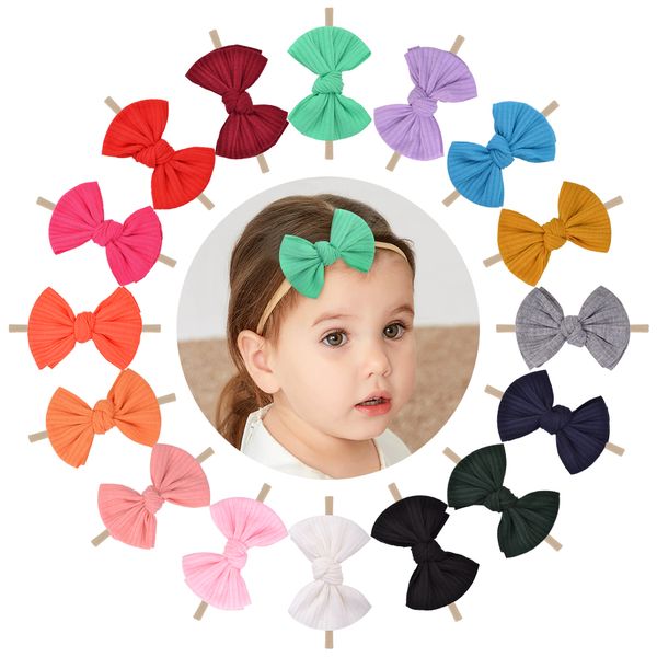 

16 colors cotton hair bows baby headband soft headwrap for girls children samll bowknot kids hair accessories, Slivery;white