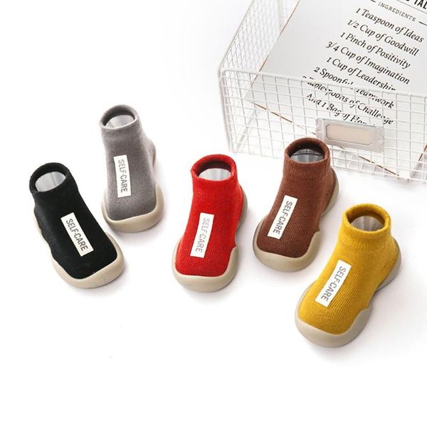 

first walkers 0-5kids toddler baby boys girls solid letter anti-slip knitted warm socks walker girl kids soft rubber sole shoe