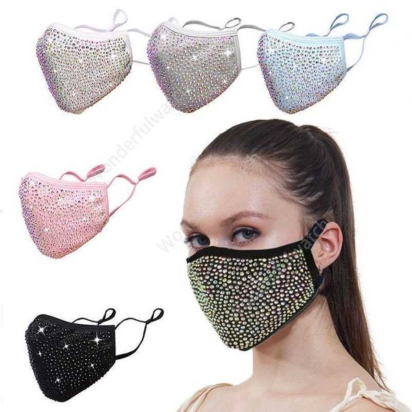 DHL Fashion Maschera antipolvere Bling Diamond Maschere protettive PM2.5 Bocca lavabile riutilizzabile Donna Strass colorati Maschera per il viso DAW391