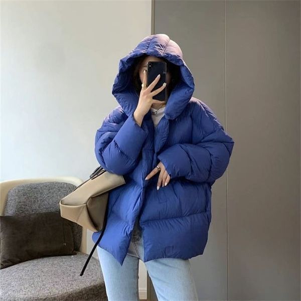 

2021 autumn and winter new thickened bread hooded down jacket light foreign jnby the same style, Black