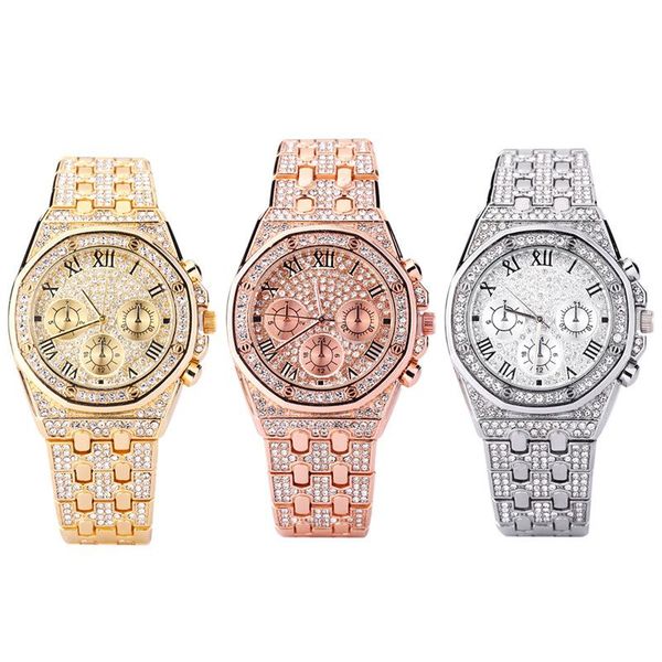 

wristwatches iced out watch men hip hop luxury wristwatch diamond gold silver watches jewelry gifts big dial, Slivery;brown