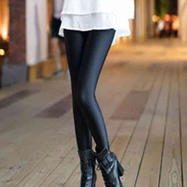 

women solid color shiny pant leggings nylon shinny elasticity casual trousers for girl, Black