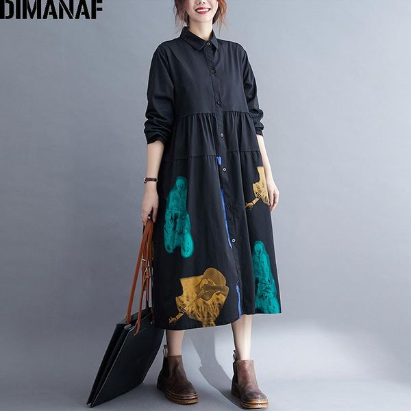 

dimanaf plus size women blouse shirt outwear vintage elegant lady tunic casual loose long sleeve cardigan print black autumn, White