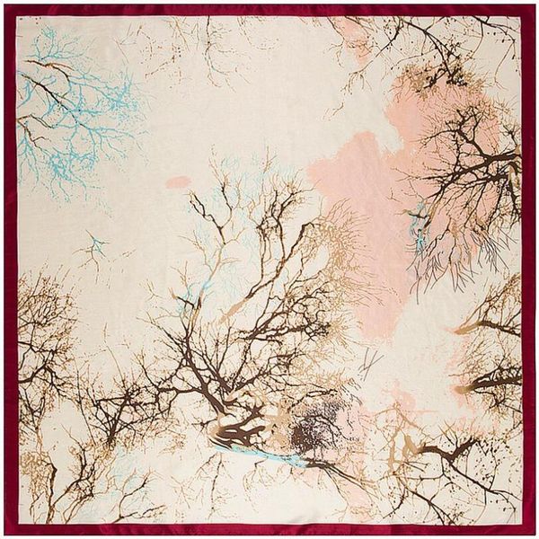 

scarves arrival 90x90cm retro style silk scarf women tree oil painting print neckerchief bandana square muslim headscarf, Blue;gray