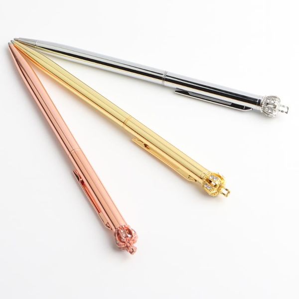 

ballpoint pens 3pcs genkky shining big crown ball pen metal crystal diamond writing stationery student supplies, Blue;orange