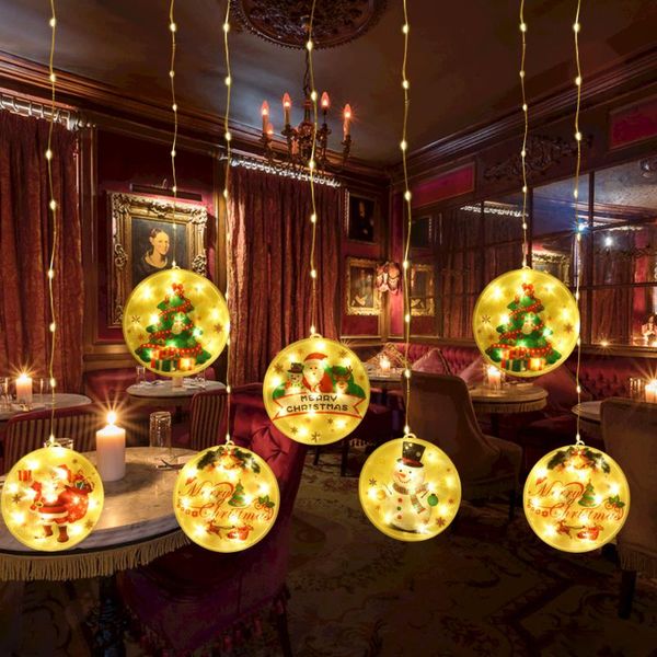 

strings 2021 christmas lights decoration curtain light garland bells snowman santa claus indoor string lamp for year festival