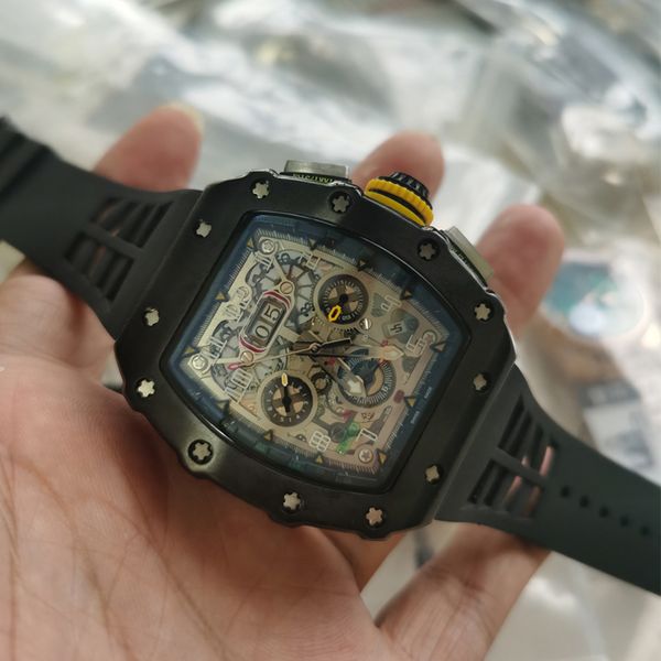 

mens skeleton mechanical luxury watch black rubber strap glide smooth rm11-03 watches sapphire glass luminous, Slivery;brown