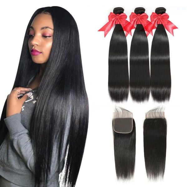 

human hair bulks beaushine bone straight bundles with closure brazilian weave remy, Black