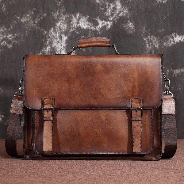 

men's leather bao gong wen head horizontal busins bag handbag