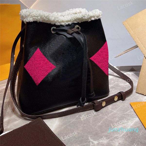 

designer- winter fur neo bucket bag old flower shoulder bags cross body large capacity women handbags