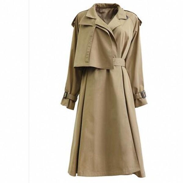 

2021 new coat women trench coat fashion double long coats casual autumn windbreaker outerwear, Black