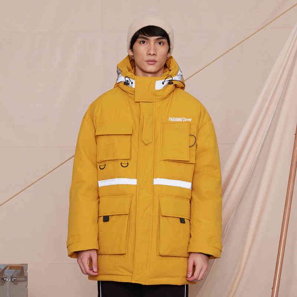 

gxg group winter and autumn new medium and long work clothes wind hooded men's down jacket men's, Black