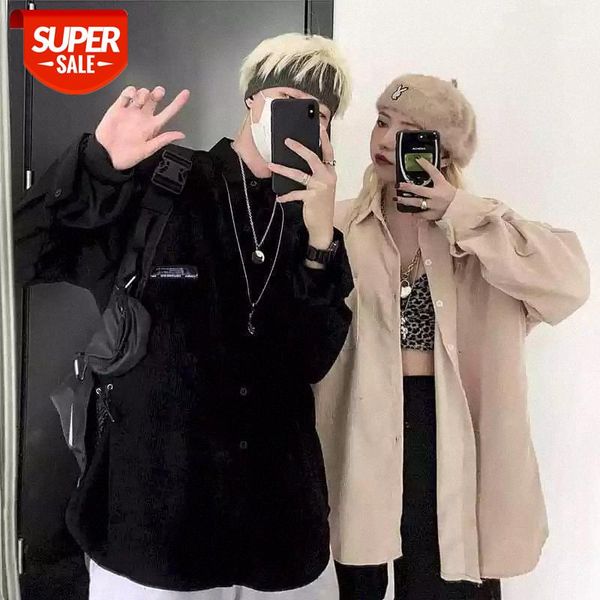 

streetwear punk blouse couple shirts women men clothing corduroy shirt spring autumn long sleeve shirt vintage ins #ex8g, White;black