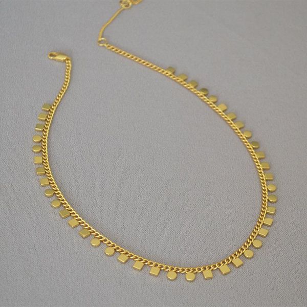 

pendant necklaces european and american fashion design retro geometric stitching brass chain simple temperament necklace clavicle female, Silver