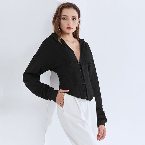 

casual sweatshirt for women hooded collar long sleeve slim tunic black sweatshirts female 2021 fashion fall clothes