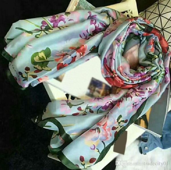 

2019 fashion autumn and winter brand silk scarves timeless classic, super long shawl fashion women's soft silk scarves, Blue;gray