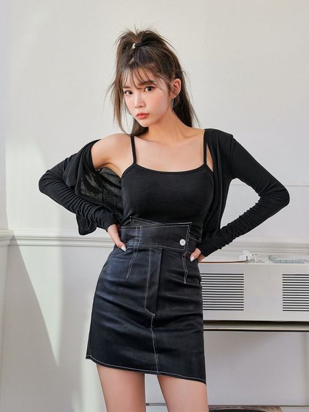 

dazy solid cami with button front jacket c6bv#, White