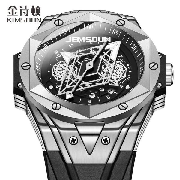 

wristwatches kimdun fashion skull ghost hollow out men's watch wine barrel silica gel quartz japanese movement, Slivery;brown