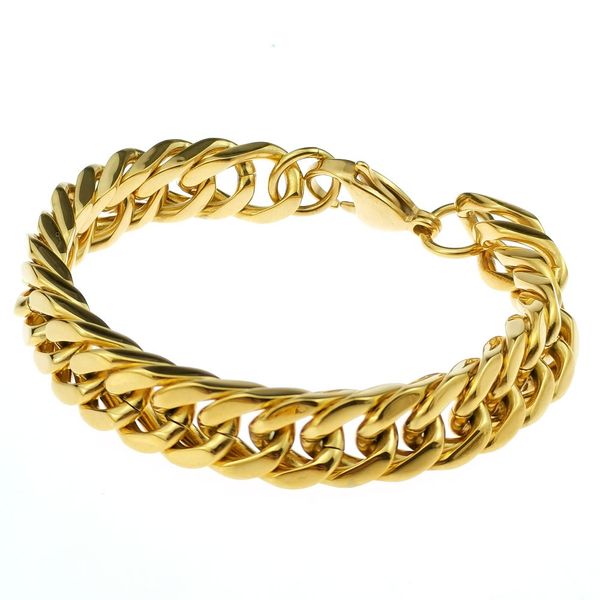 

18k gold tone miami curb chain bracelet stainless steel 3.5~10mm width bracelet bangle, Black