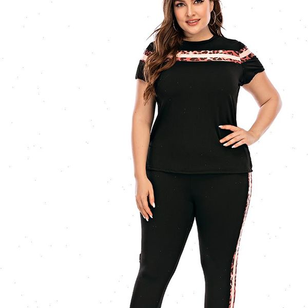 

6xl plus size clothes for women two piece set casual leopard print shirts side stripe pants outfits home clothing sets tracksuit, Gray