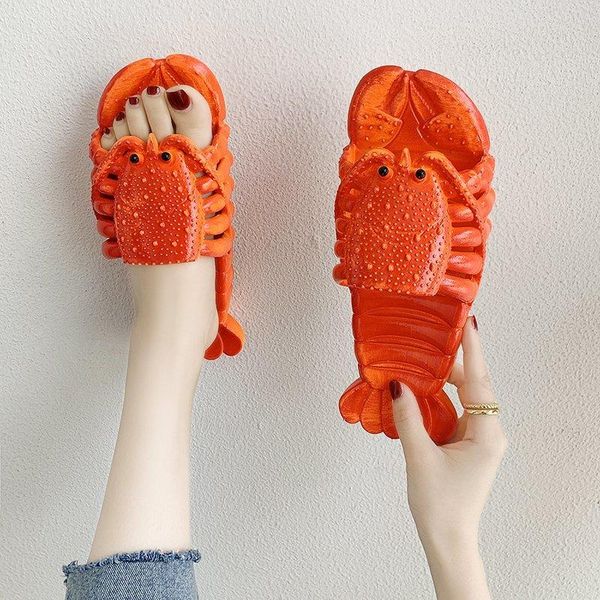 

lobster funny summer beach slippers girls family shoes 2021 new arrival pvc cartoon animal women slides, Black