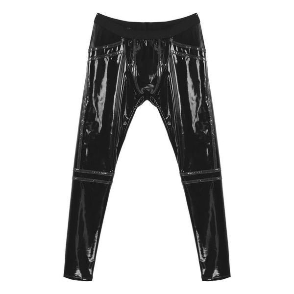 

women's panties men latex pants open bustriped shiny patent leather legging low waist trousers elastic waistband skinny clubwear, Black;pink