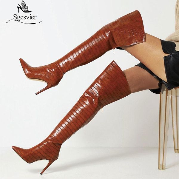 

boots sgesvier stiletto high heels over the knee women thigh ladies autumn winter long party shoes femme, Black