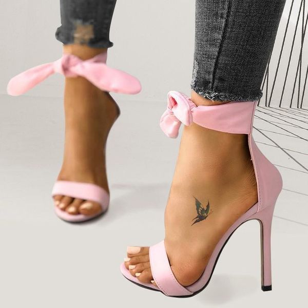 

dress shoes brand designer pink yellow suede high heel sandals ankle big bowknot gladiator sandal single strap thin pumps, Black