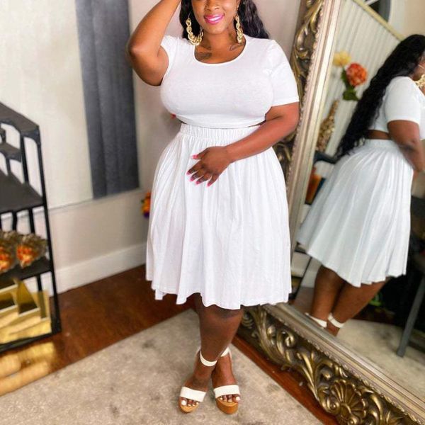 

work dresses 4xl 5xl plus size african womens solid blouse & skirts high waisted fashion causal daily wear outfits matching sets, White;black