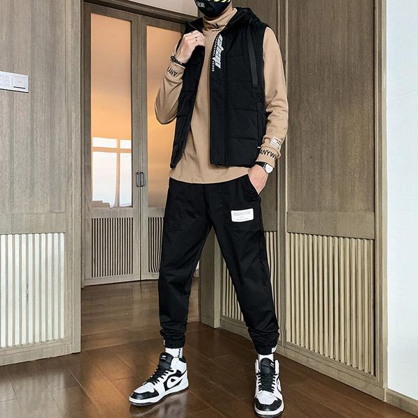 

boutique autumn/winter 2021 suits men don't long sleeve hooded sweat suits han edition printed fleece pants men three-piece suit, Gray
