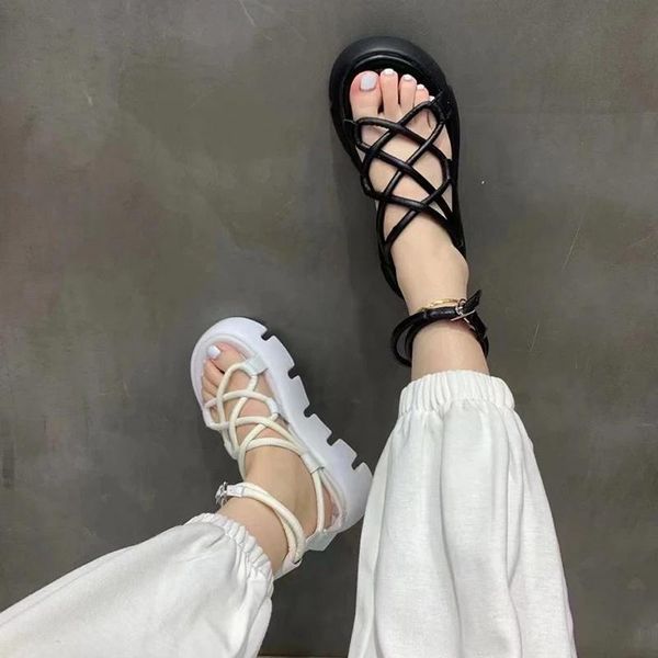 

sandals strap gladiator women chunky platform rubber black roman woman outdoor open toe sport beach shoes female 2021