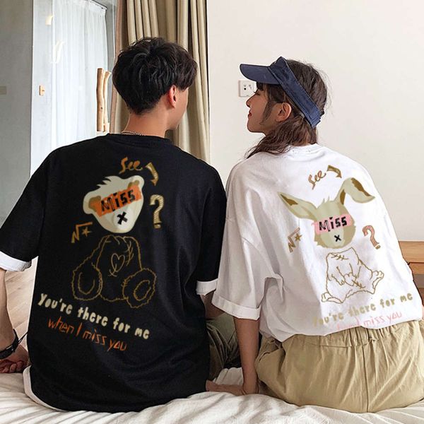 

lovers short t-shirt 2021 early spring new women's fashion summer loose half sleeve, White