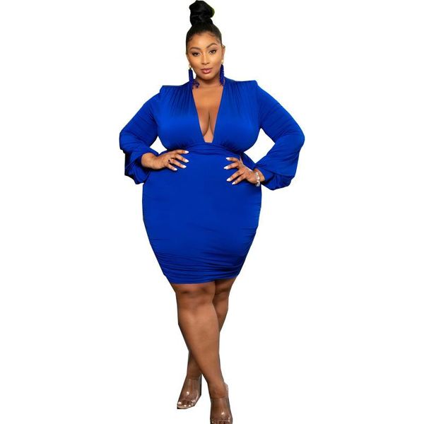 

plus size dresses solid color full sleeve dress elegant skirt women's clothing banquet special occasion wear v-neck outfit curved 4xl, Black