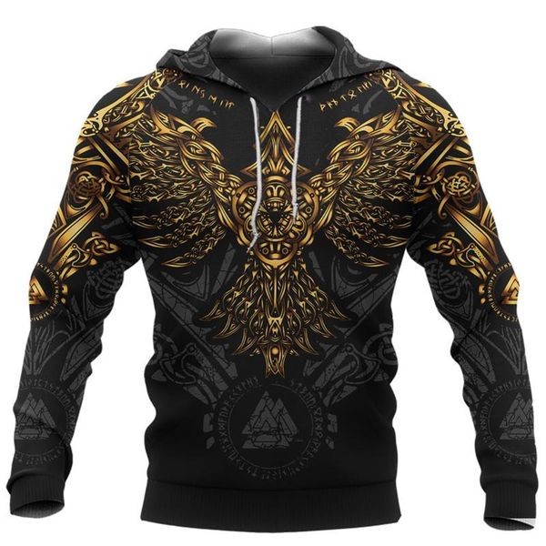 

men's hoodies & sweatshirts fashionable 3d printing hoodie cute viking gold tattoo sweatshirt casual street hip hop harajuku zipper, Black
