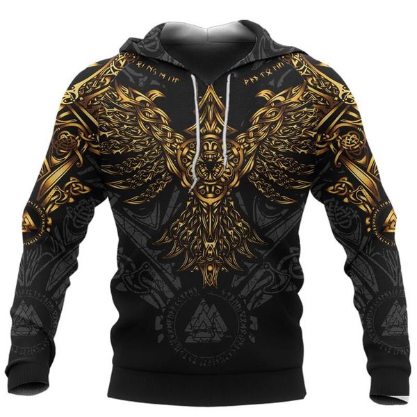 Erkek Hoodies Tişörtü Moda 3D Baskı Unisex Hoodie Sevimli Viking Altın Dövme Kazak Rahat Sokak Hip Hop Harajuku Fermuar