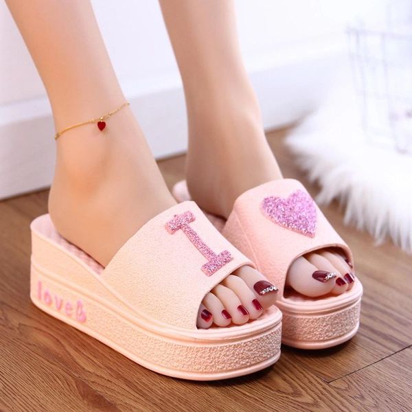 

slippers women slides shoes summer indoor house slipper graffiti love casual beach eva platform cartoon bathroom, Black