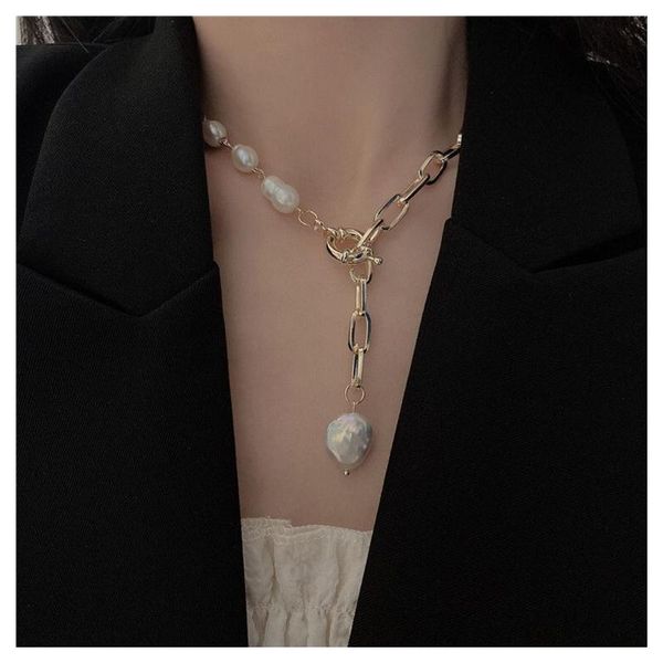 

chains baroque pearl + metal chain woman design luxury fashion long pendant sweater neck choker necklace jewellry z79, Silver