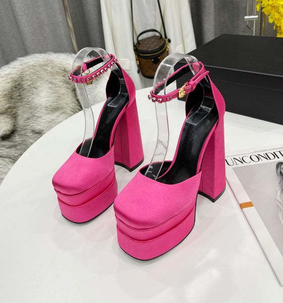 

designer sandals aevitas waterproof platform sandal women high heels shoes crystal medusa shoes double ankle strap thick heeled catwalk sati, Black