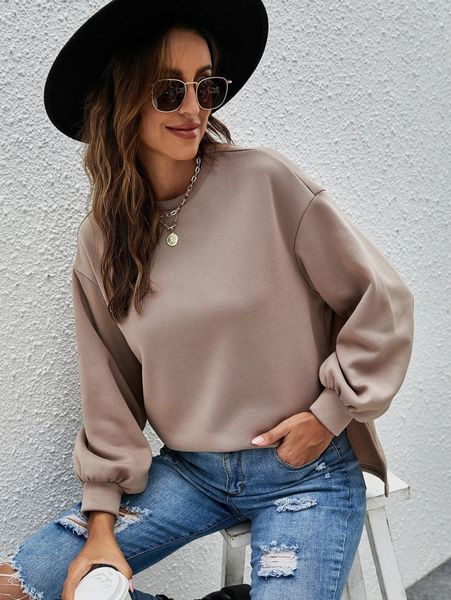 

drop shoulder solid sweatshirt z2f9#, White;black