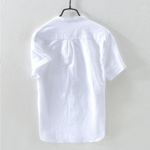 

men baggy cotton linen solid short sleeve button down shirts for summer fea8891, White;black