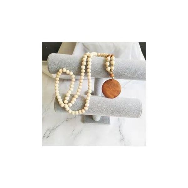 Außenhandel personalisierte 5 cm leere Scheibe Halskette kreative Mode lange Holzperlen Kleidung Kette Großhandel