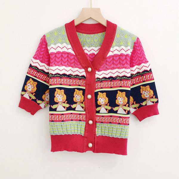 

sweater knit 2021 summer color contrast gold thread corrugated hollow jacquard cartoon girls' cardigan thin women's dress, White;black