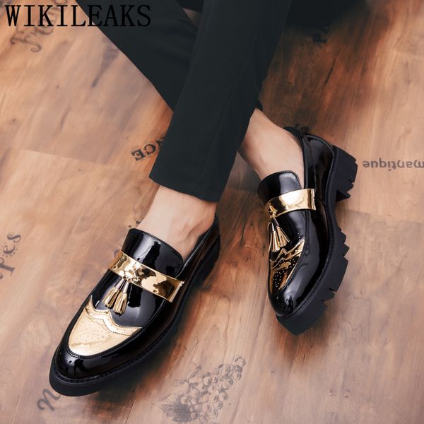 

brogue shoes men elegant italian party shoes for men brand wedding men shoes formal coiffeur patent leather wedding dress 2020, Black