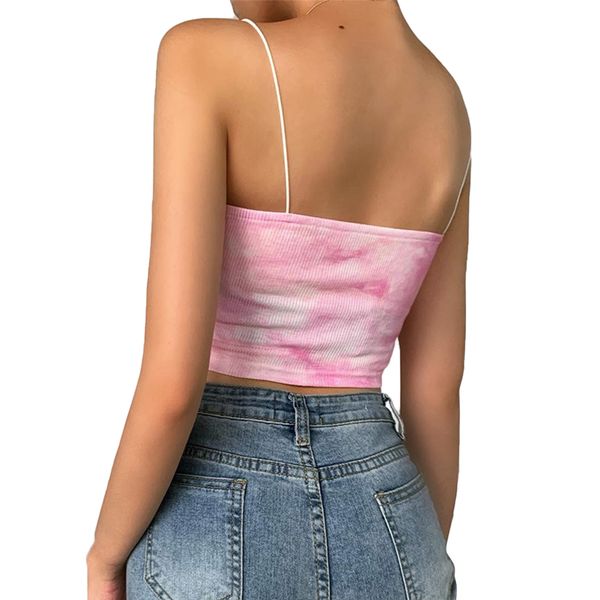 

2020 new women summer fashion tie-dye camisole sexyy sleeveless slim fit crop skinny elastic tank casual club vest, Red;black