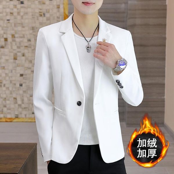 

men's suits & blazers classic solid blazer men plus velvet thickening business coat korean fashion male jacket slim suit 3xl, White;black
