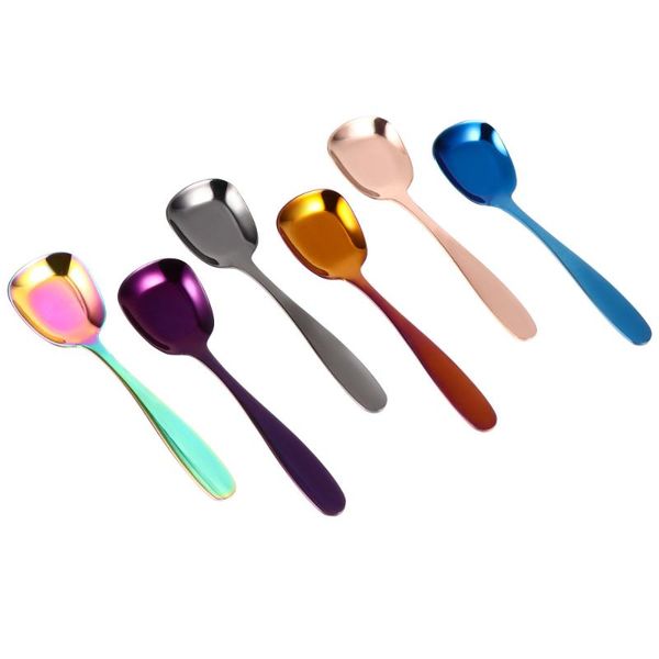 

spoons 6pcs flat stainless steel teaspoons square ice cream kitchen gadgets