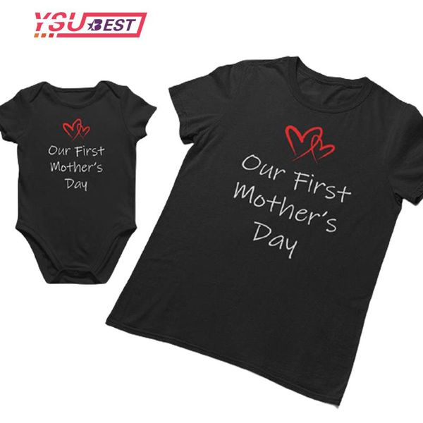 

family matching outfits 2021 funny summer clothes our first mother's day tshirt mother daughter look t-shirt, Blue